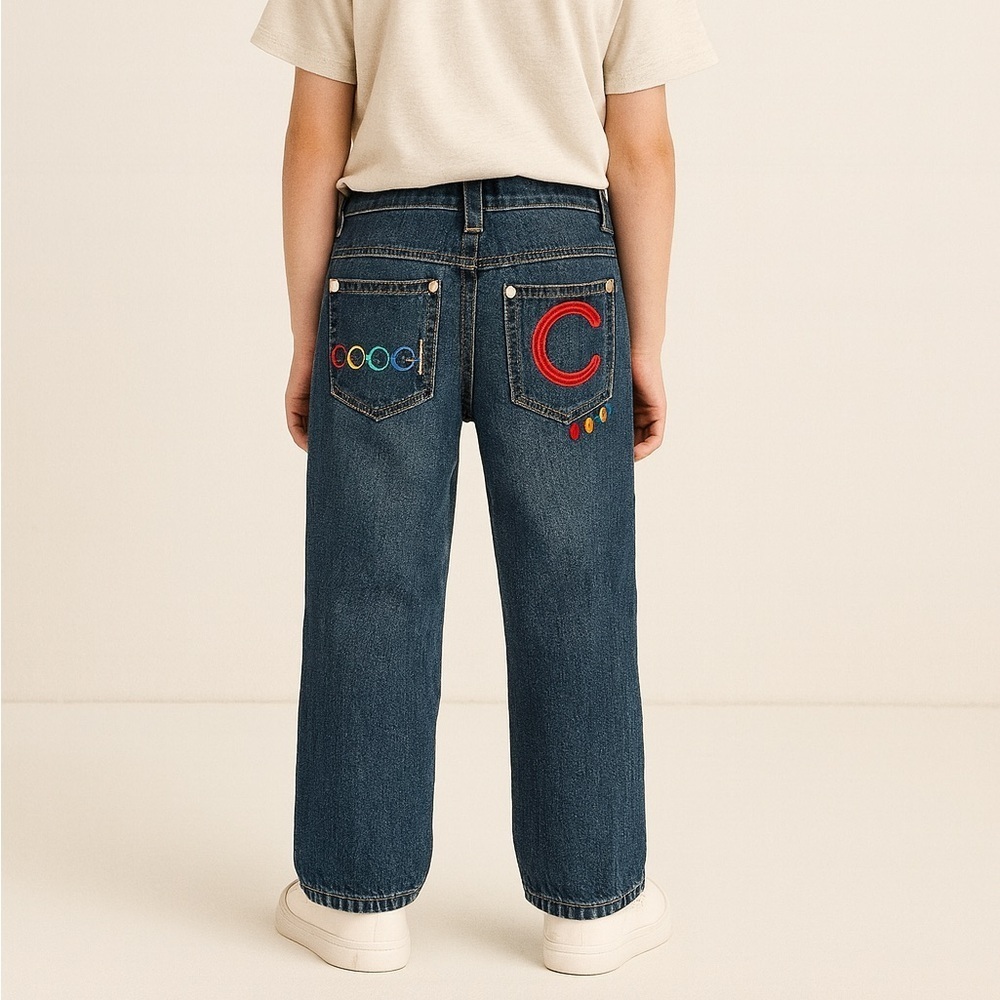 COOGI Boys Wide-Leg Jeans Size 5 Blue Embroidered Retro Y2K 90s Denim